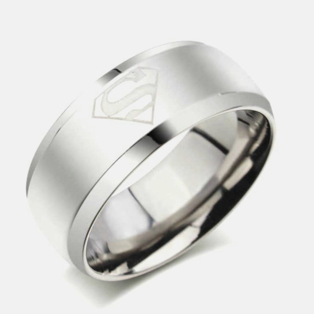 Men's Stainless Steel Silver Superman Ring Size 10